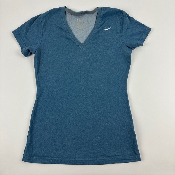 Nike Dri Fit Tshirt Womens Green Vneck Short Sleeve - Picture 1 of 9